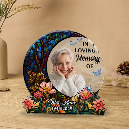 Moon in Loving Memory personalized acrylic block plaque. A beautiful memorial gift.