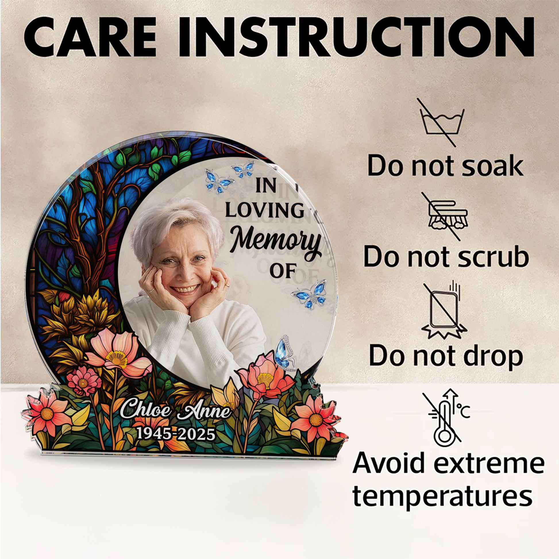 Moon in Loving Memory personalized acrylic block plaque. A beautiful memorial gift.