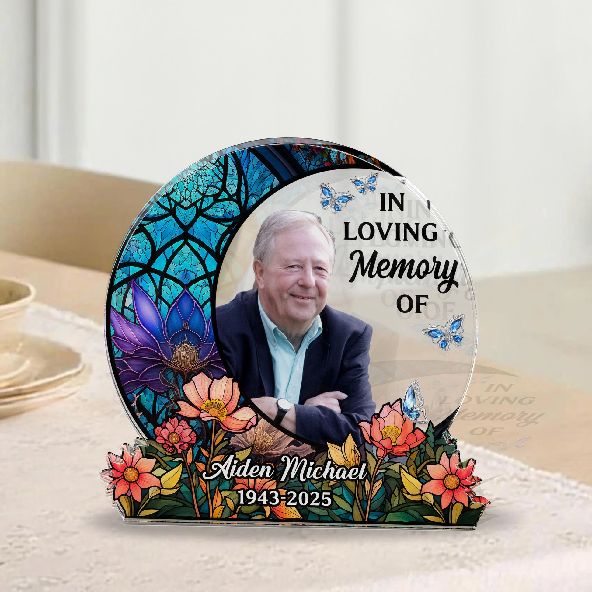 Moon in Loving Memory personalized acrylic block plaque. A beautiful memorial gift.