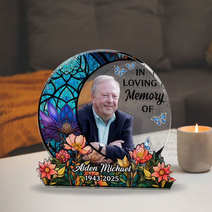 Moon in Loving Memory personalized acrylic block plaque. A beautiful memorial gift.
