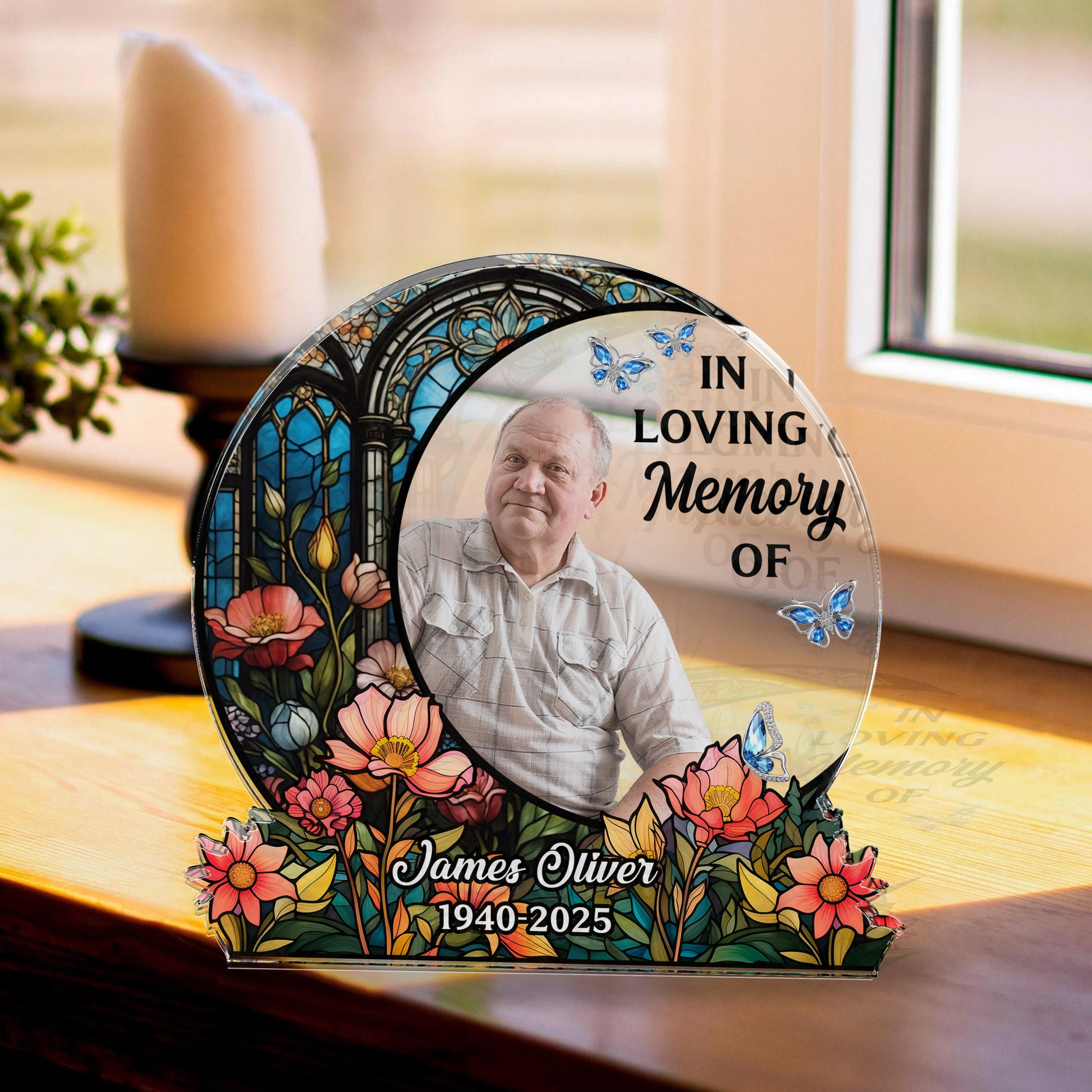 Moon in Loving Memory personalized acrylic block plaque. A beautiful memorial gift.