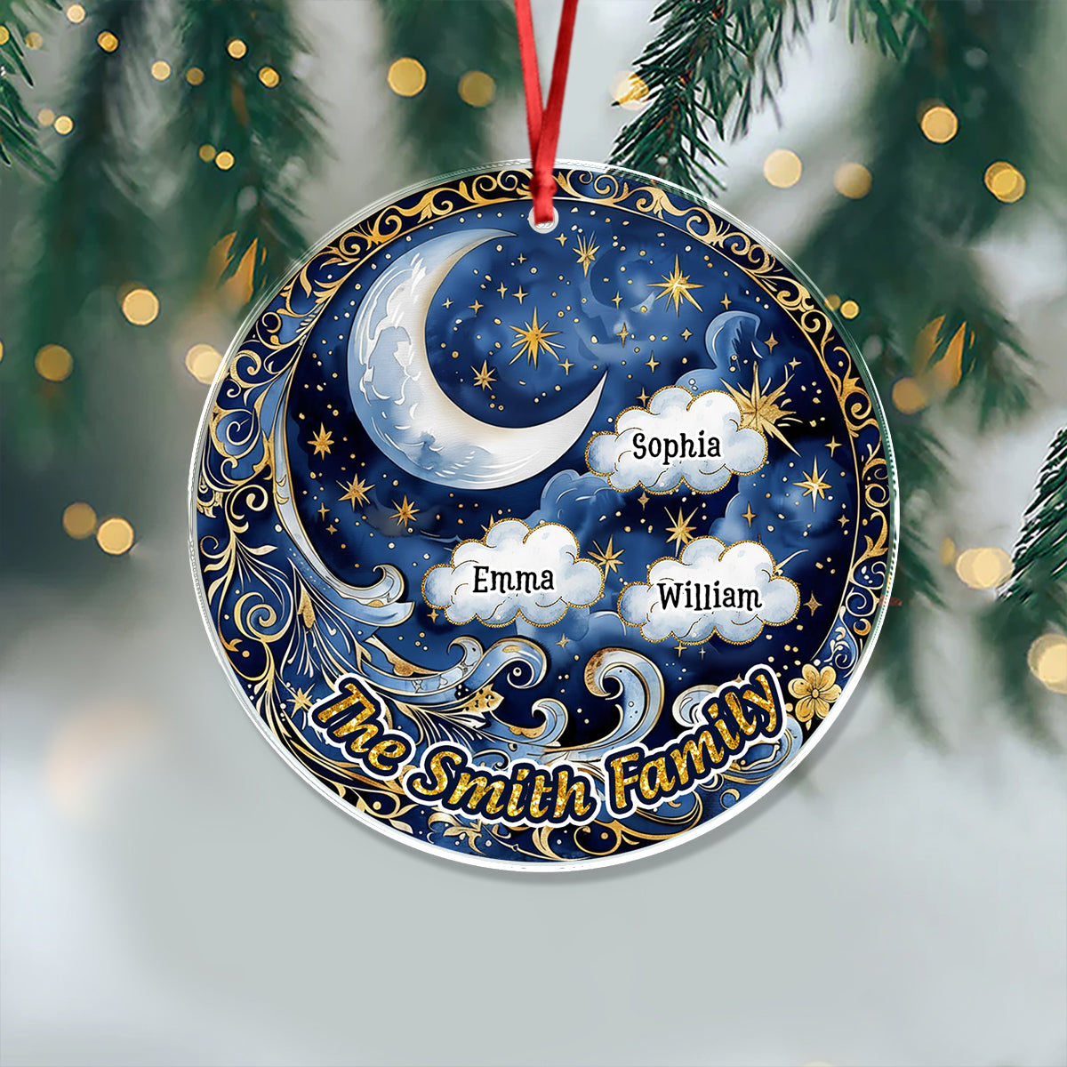 Personalized Moon Lover Christmas Ornament, acrylic decoration for holiday tree.