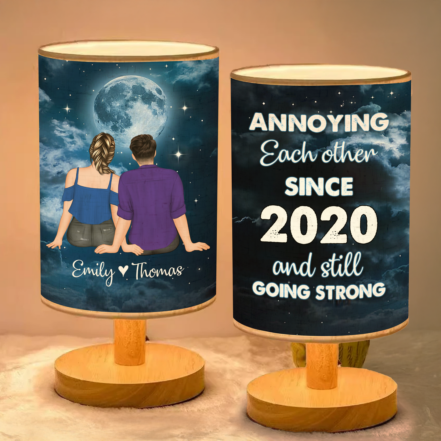 Personalized Fabric Lamp featuring "Moonlight On The Night We Met" design.