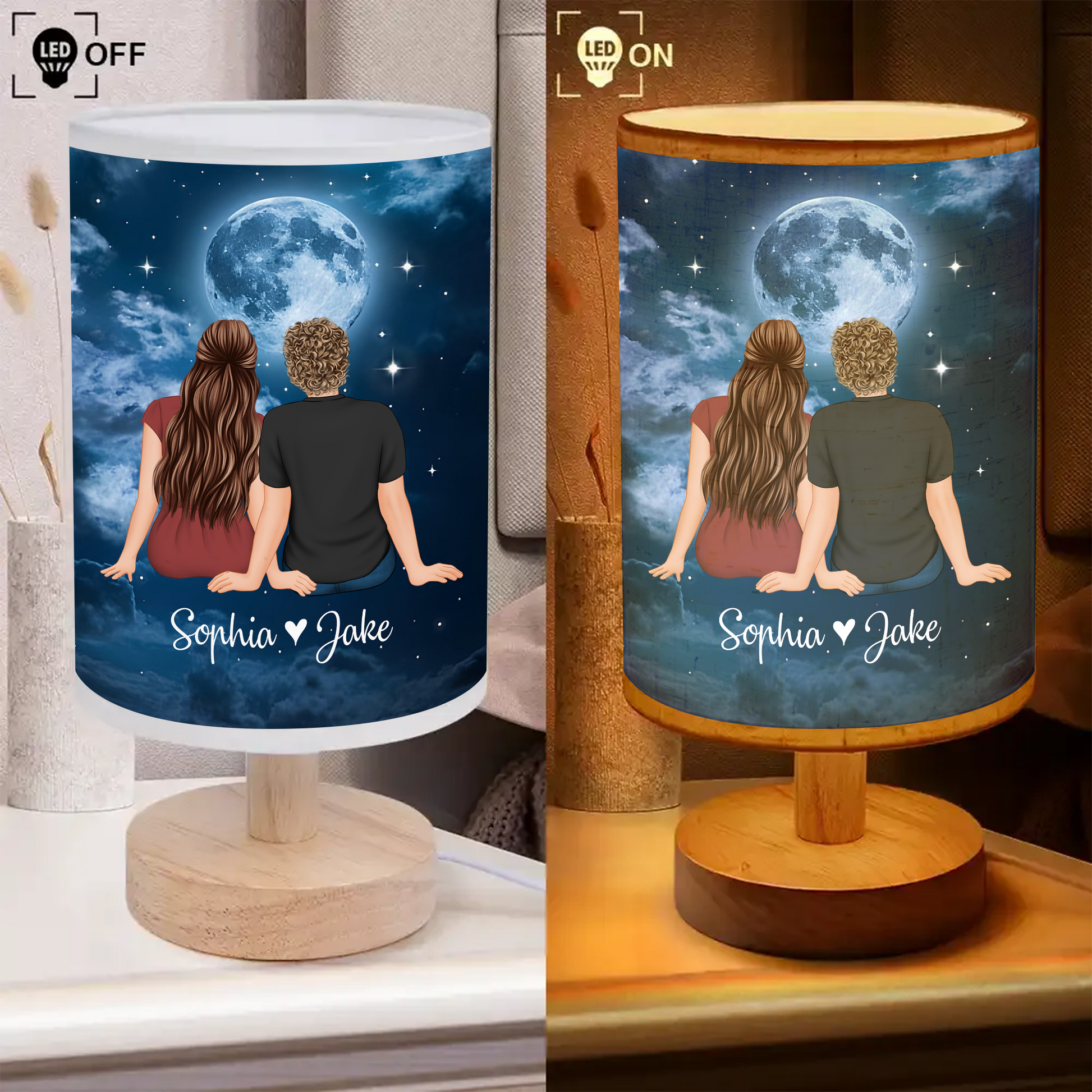 Personalized Fabric Lamp featuring "Moonlight On The Night We Met" design.