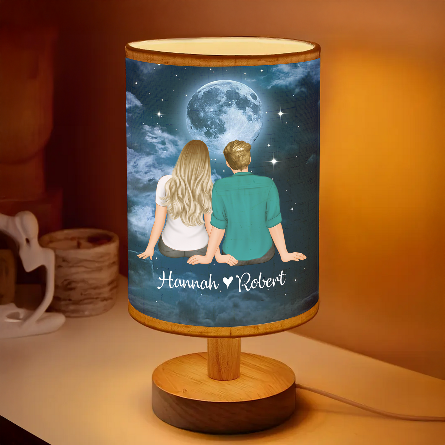 Personalized Fabric Lamp featuring "Moonlight On The Night We Met" design.