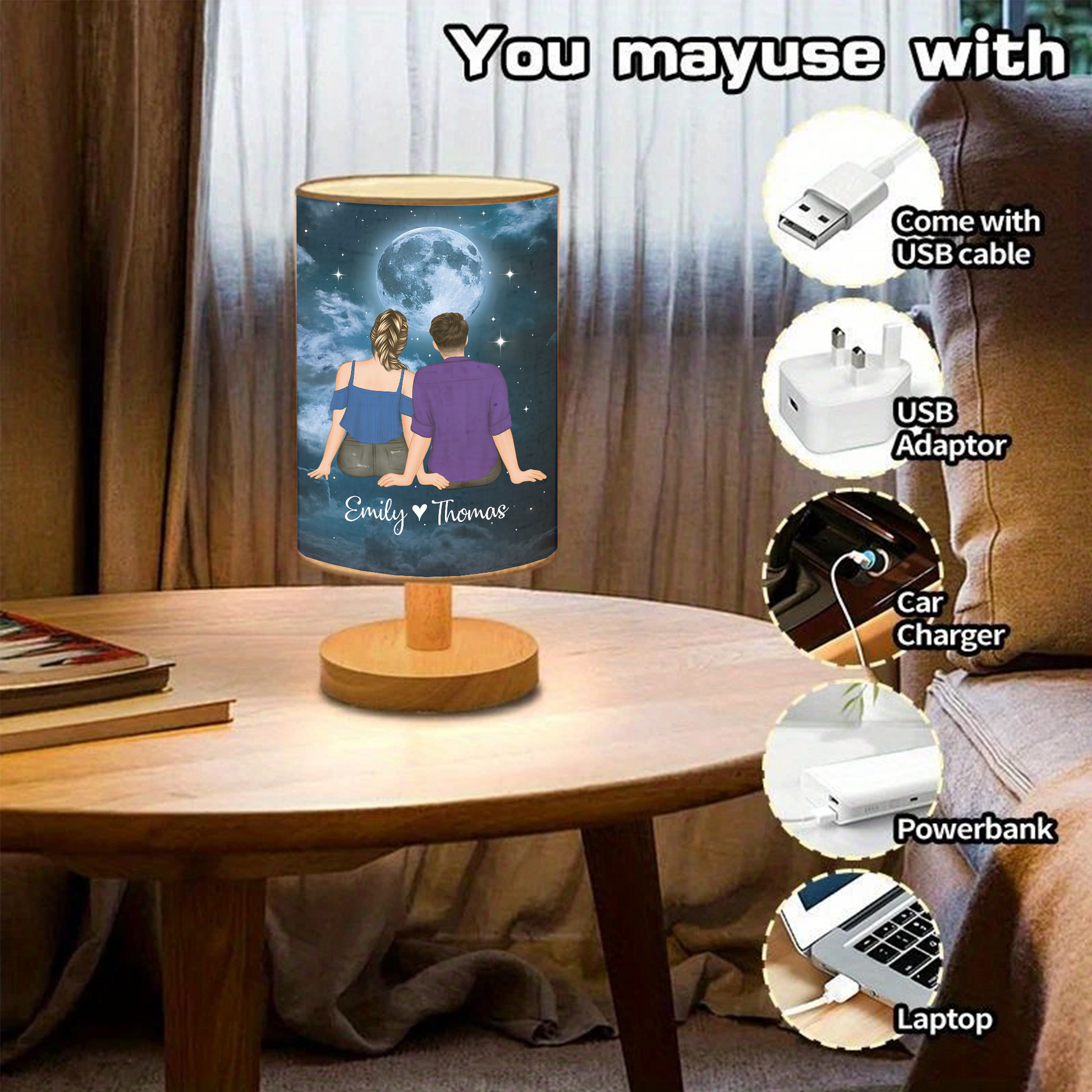 Personalized Fabric Lamp featuring "Moonlight On The Night We Met" design.