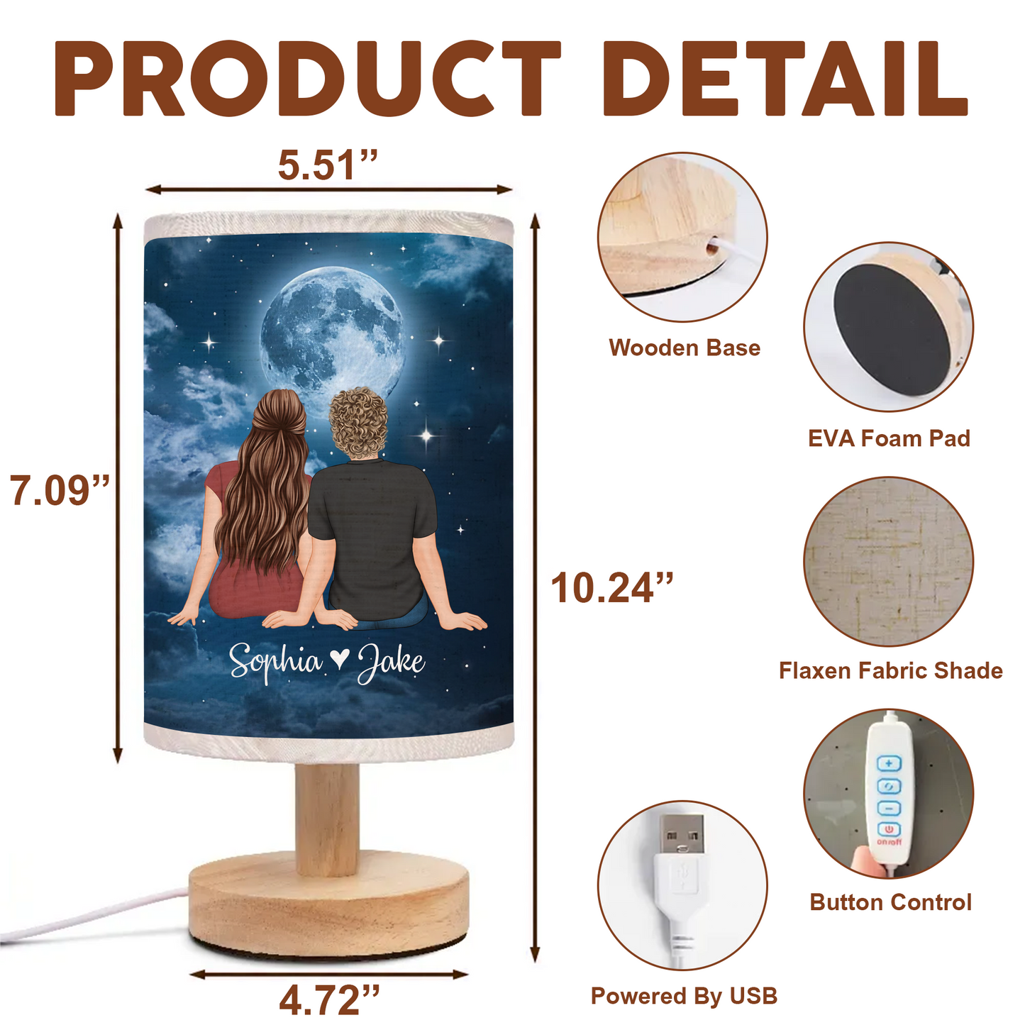 Personalized Fabric Lamp featuring "Moonlight On The Night We Met" design.