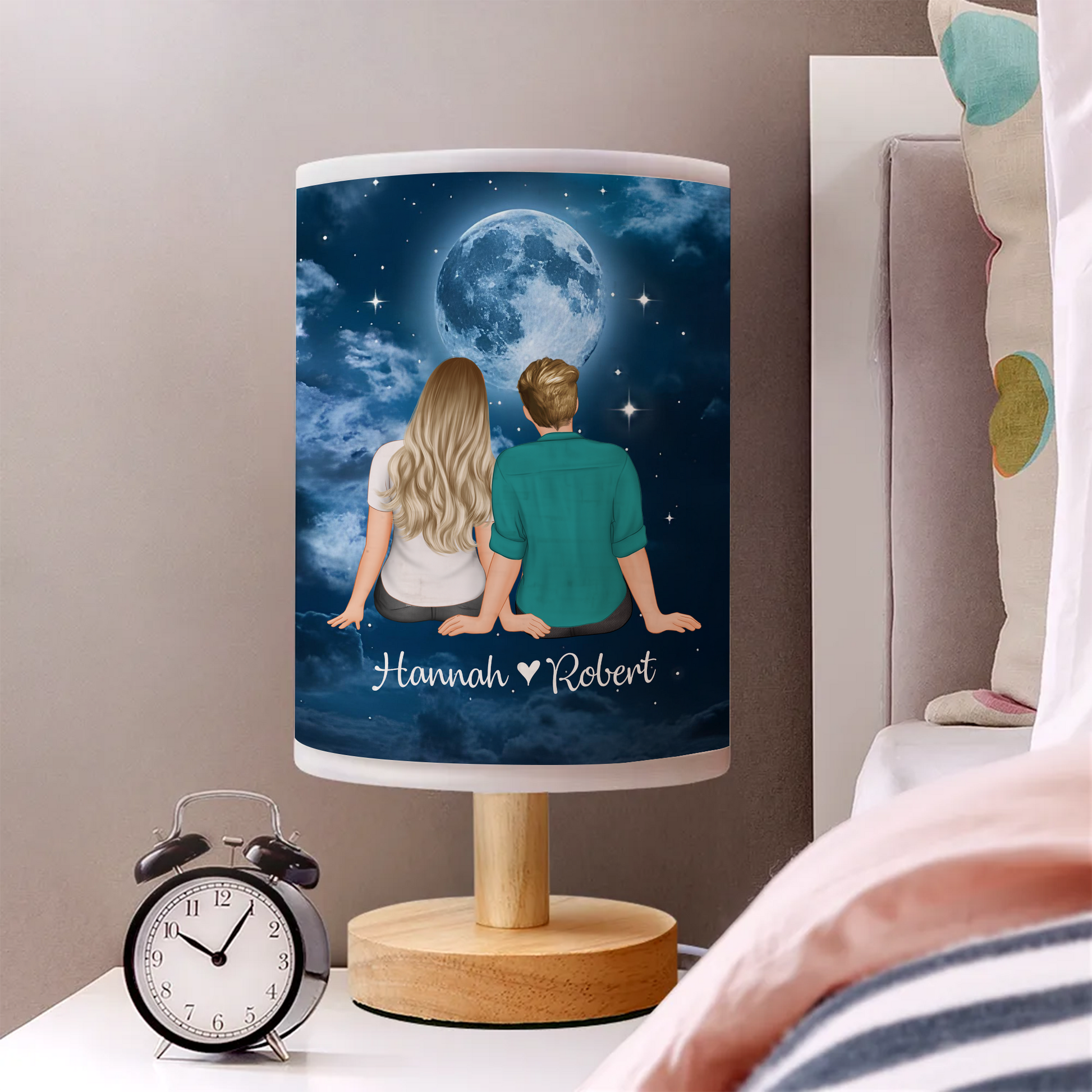 Personalized Fabric Lamp featuring "Moonlight On The Night We Met" design.