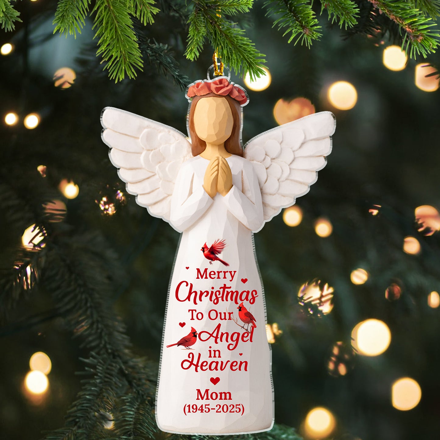 Personalized "My Angel" Christmas Ornament; a clear acrylic ornament.