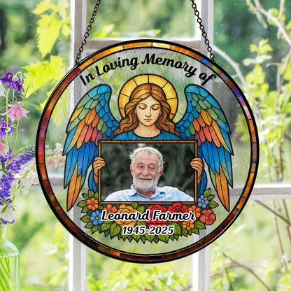 My Angel personalized stained glass suncatcher featuring a custom photo.