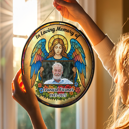 My Angel personalized stained glass suncatcher featuring a custom photo.