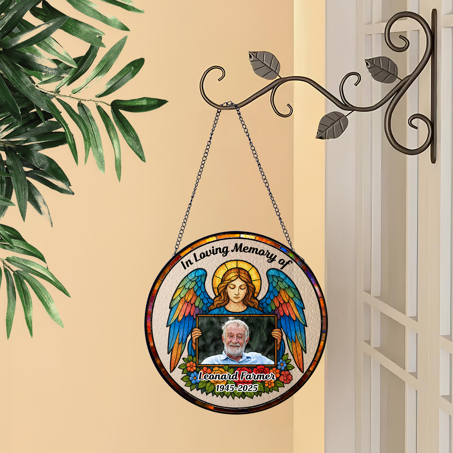 My Angel personalized stained glass suncatcher featuring a custom photo.