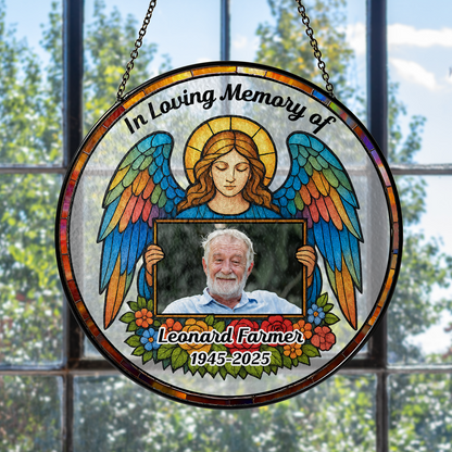 My Angel personalized stained glass suncatcher featuring a custom photo.