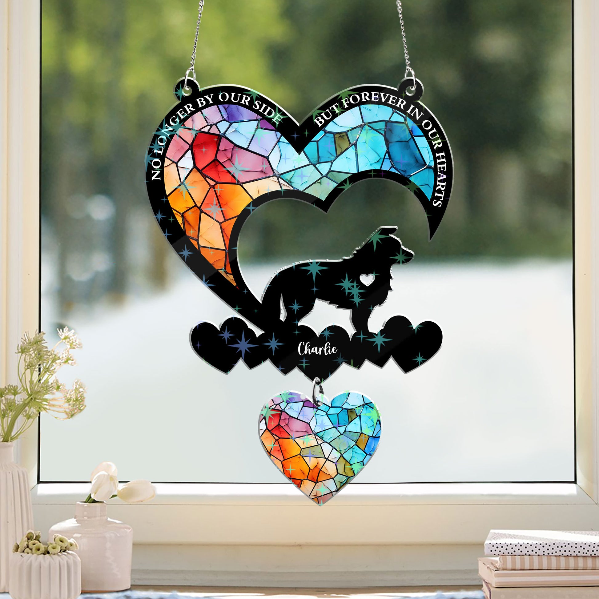 Personalized "My Favorite Hello, Hardest Goodbye" custom shape hologram window decor.