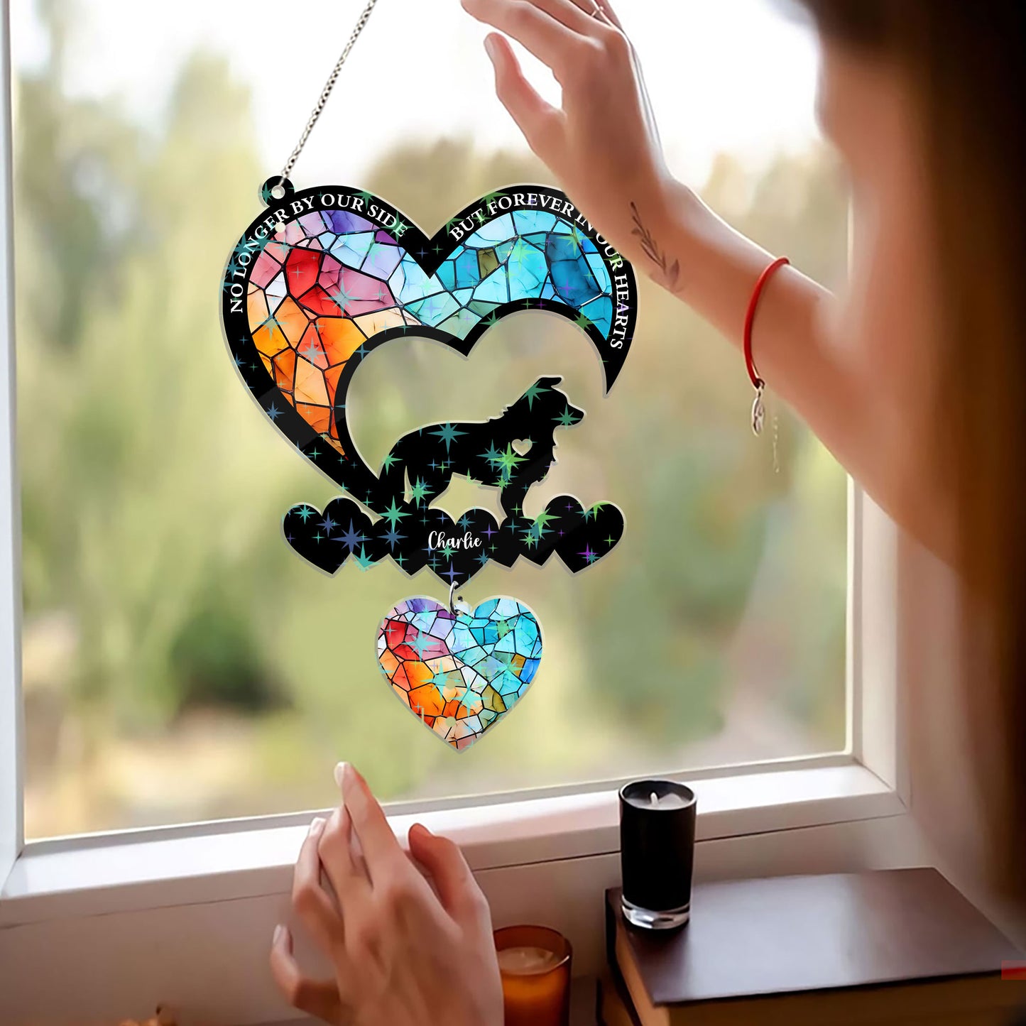 Personalized "My Favorite Hello, Hardest Goodbye" custom shape hologram window decor.