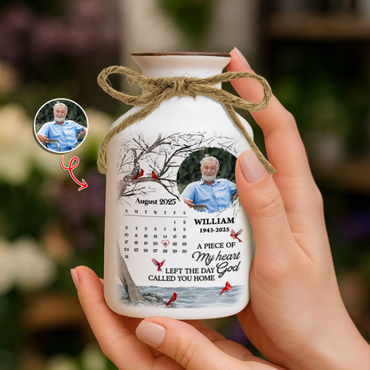 Personalized white ceramic flower vase with "My Heart Changed Forever" inscription.