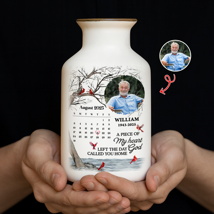 Personalized white ceramic flower vase with "My Heart Changed Forever" inscription.