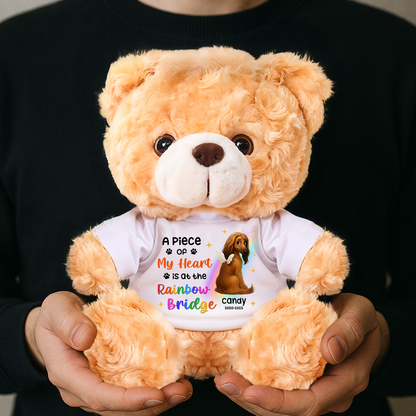 Personalized "My Heart is at Rainbow Bridge" Teddy Bear Plush - a comforting memorial gift for pet loss.