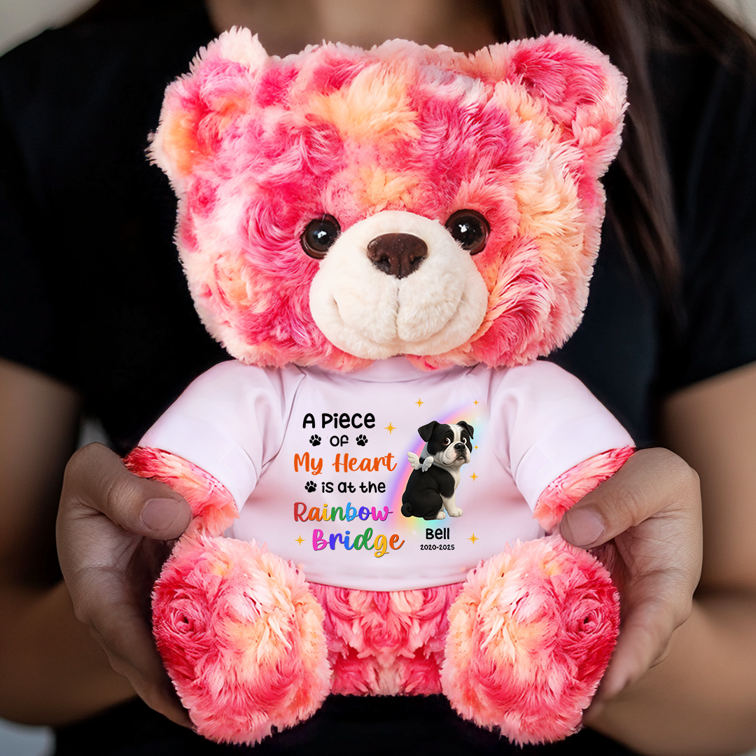 Personalized "My Heart is at Rainbow Bridge" Teddy Bear Plush - a comforting memorial gift for pet loss.