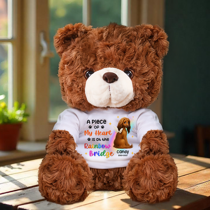 Personalized "My Heart is at Rainbow Bridge" Teddy Bear Plush - a comforting memorial gift for pet loss.