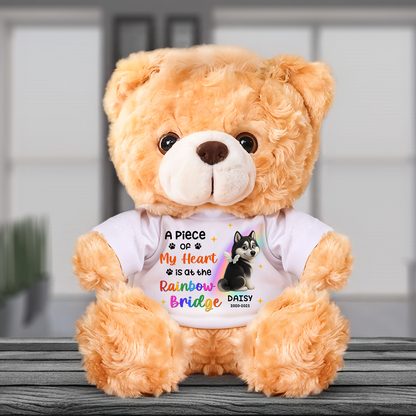 Personalized "My Heart is at Rainbow Bridge" Teddy Bear Plush - a comforting memorial gift for pet loss.