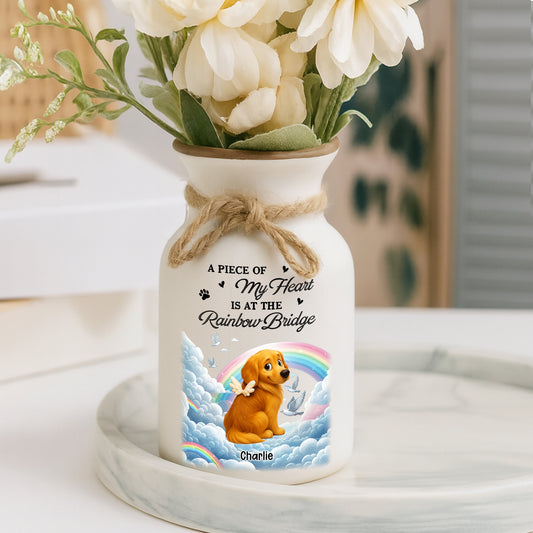 Personalized white ceramic flower vase with "My Heart Was Not Ready" memorial quote.