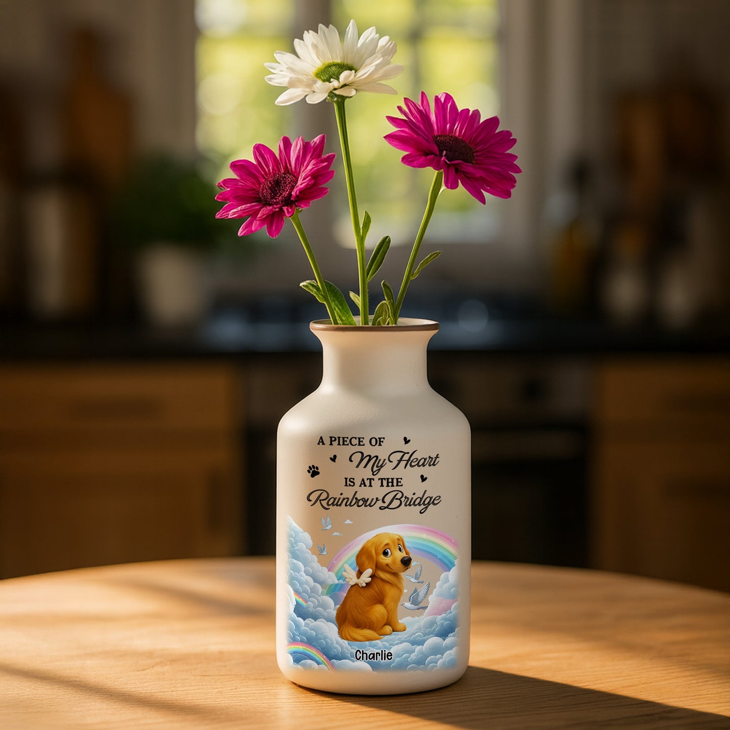 Personalized white ceramic flower vase with "My Heart Was Not Ready" memorial quote.