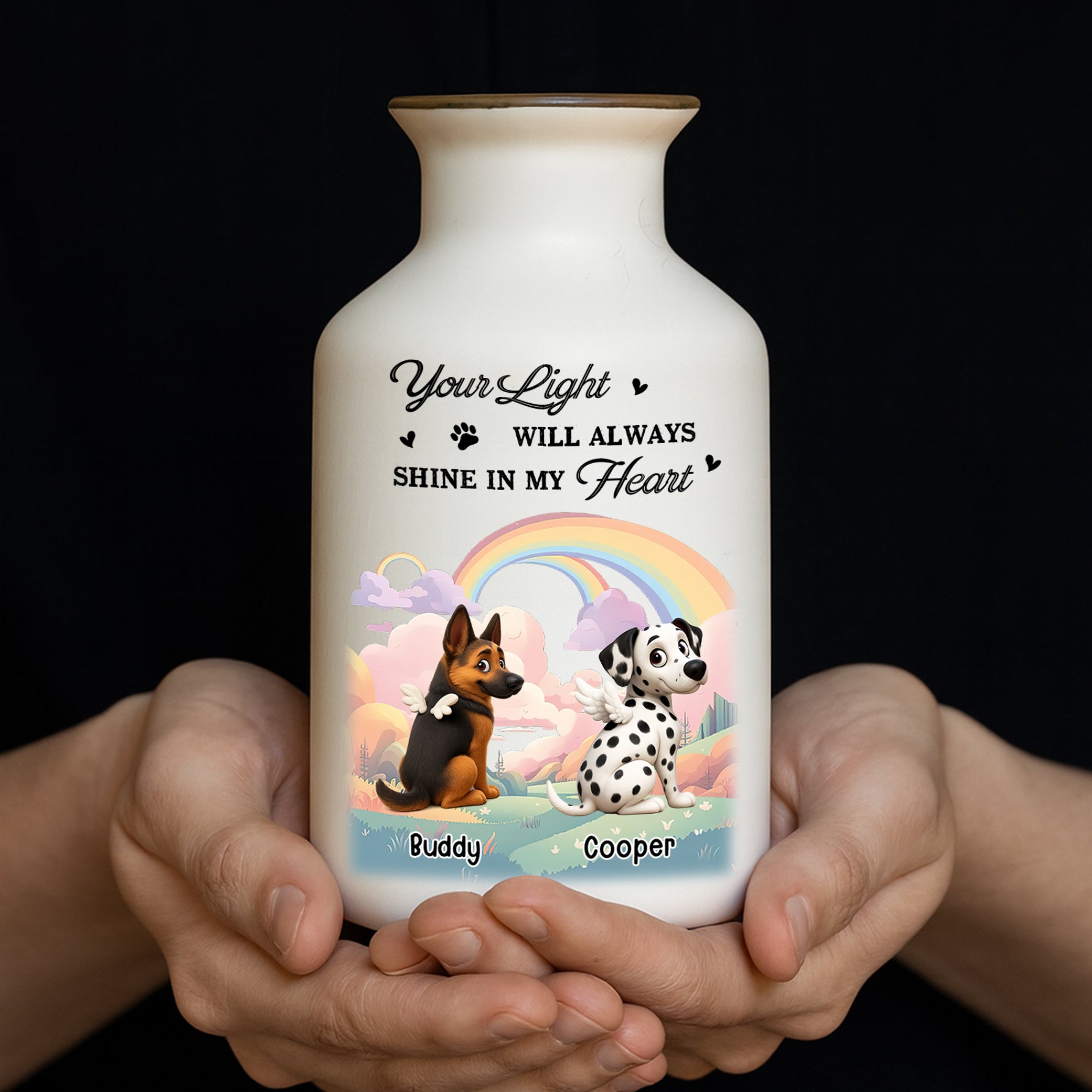 Personalized white ceramic flower vase with "My Heart Was Not Ready" memorial quote.