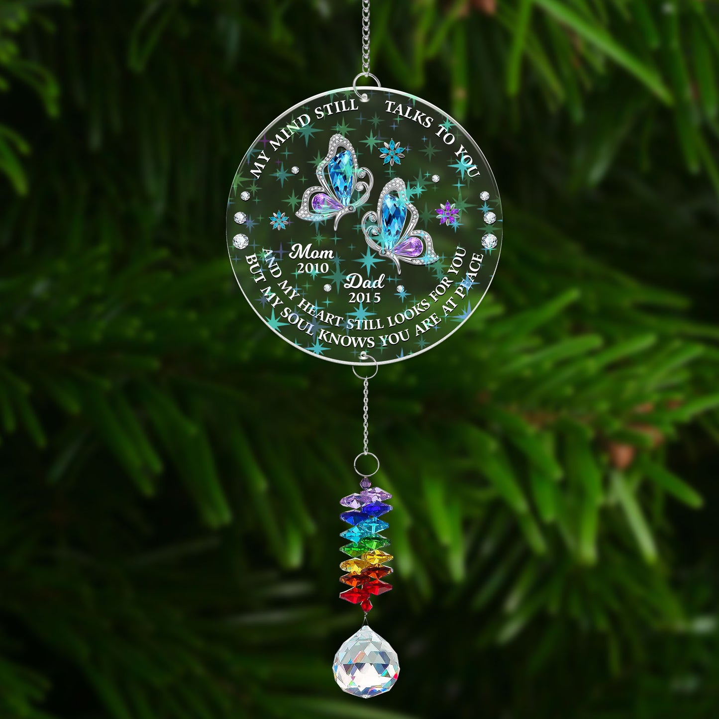 My Soul Knows You Are At Peace Ornament - hanging decoration with crystal charm.