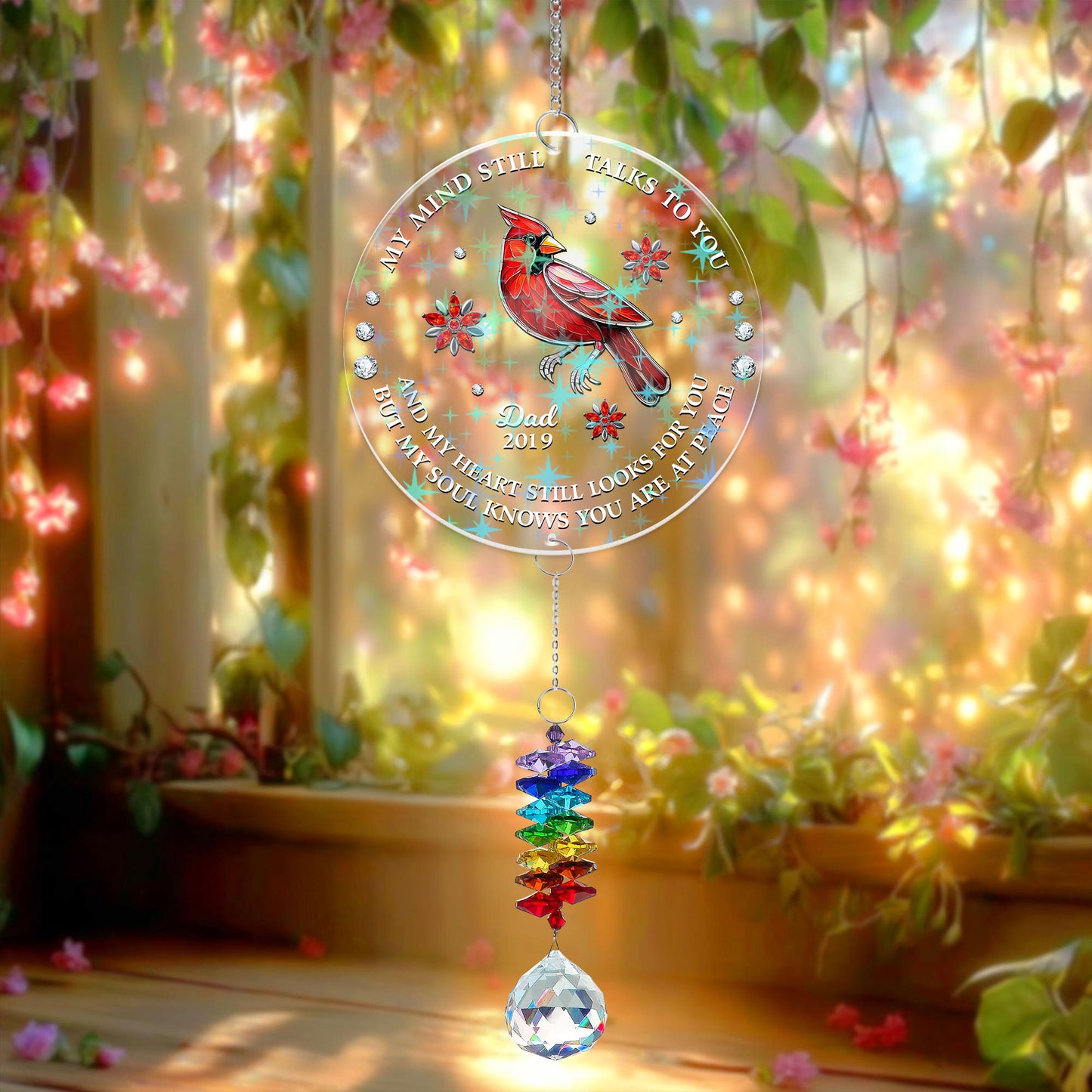 My Soul Knows You Are At Peace Ornament - hanging decoration with crystal charm.