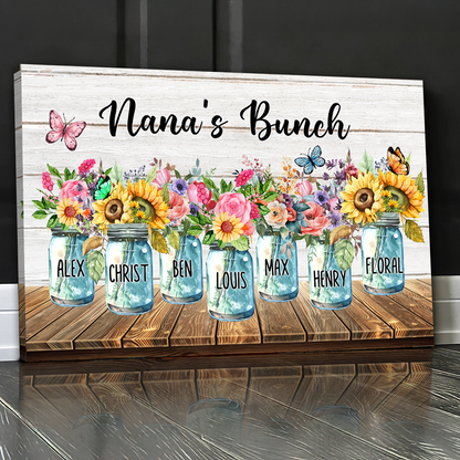 Nana's Bunch Personalized Canvas Print featuring custom names for a unique grandma gift.