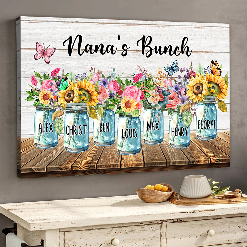 Nana's Bunch Personalized Canvas Print featuring custom names for a unique grandma gift.