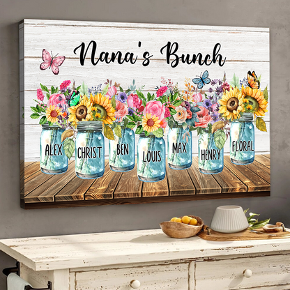 Nana's Bunch Personalized Canvas Print featuring custom names for a unique grandma gift.