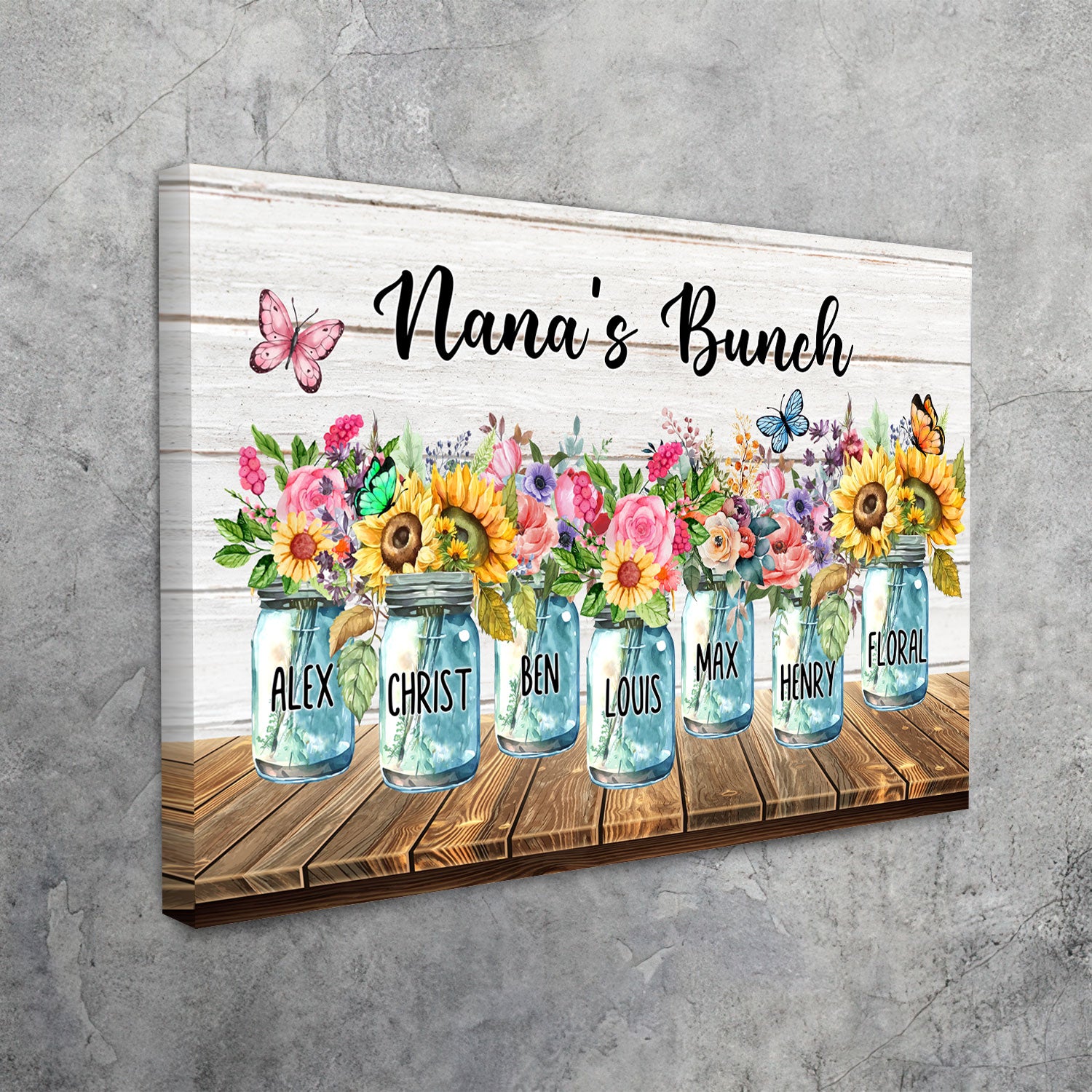 Nana's Bunch Personalized Canvas Print featuring custom names for a unique grandma gift.
