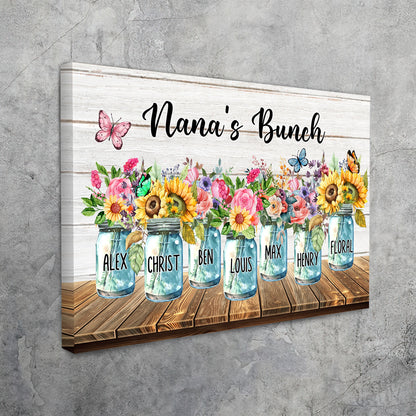 Nana's Bunch Personalized Canvas Print featuring custom names for a unique grandma gift.