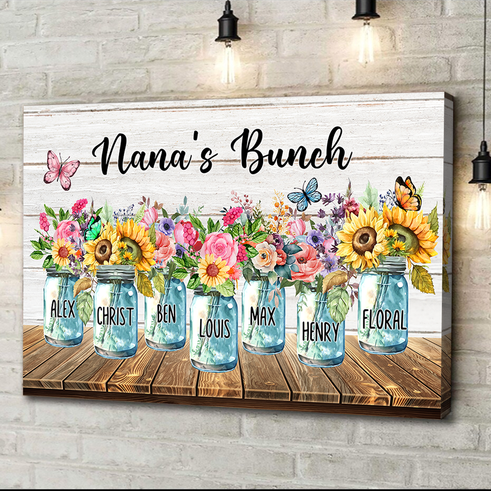 Nana's Bunch Personalized Canvas Print featuring custom names for a unique grandma gift.