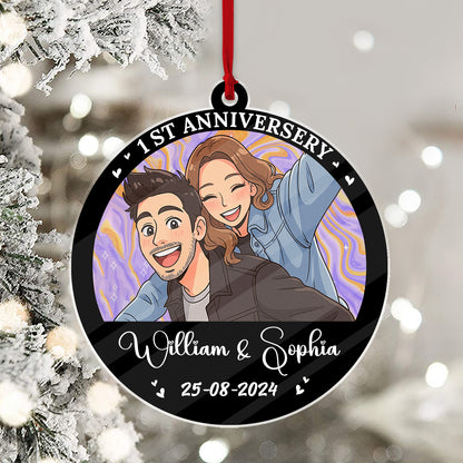 Personalized "Our Christmas Together" acrylic ornament featuring custom names and festive design.