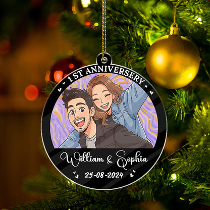 Personalized "Our Christmas Together" acrylic ornament featuring custom names and festive design.