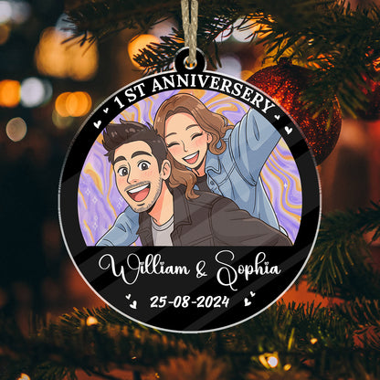 Personalized "Our Christmas Together" acrylic ornament featuring custom names and festive design.