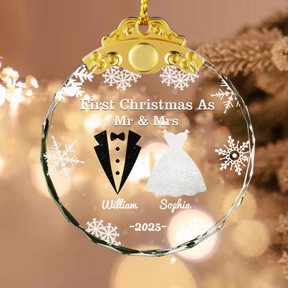Personalized "Our Christmas Together" glass ornament with silver and gold cap, perfect for a couple's first Christmas.