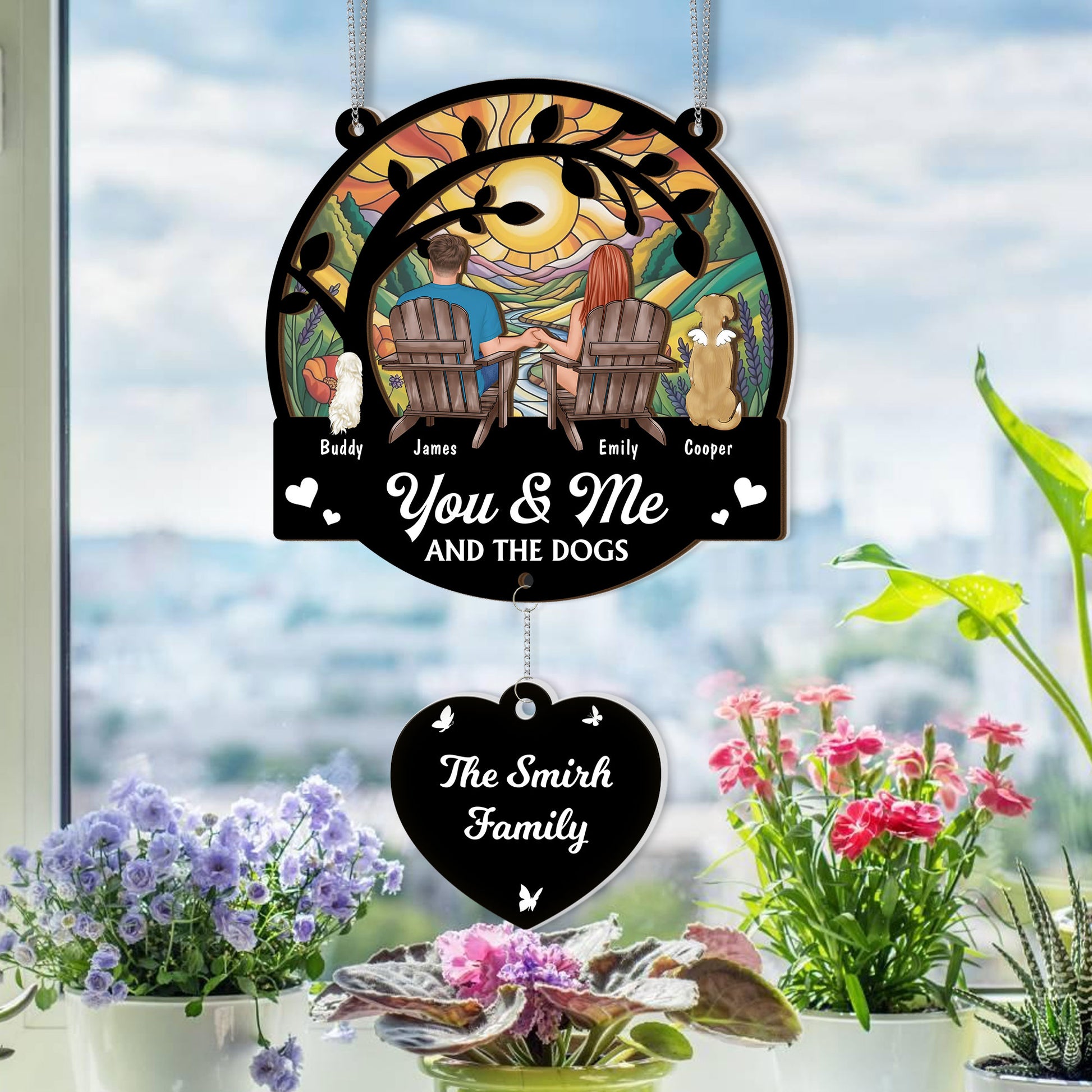 Our Family layered suncatcher with charm - A personalized Christmas gift.