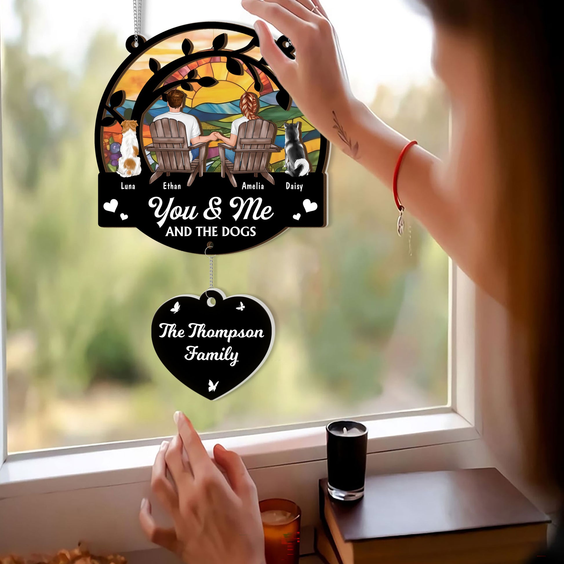 Our Family layered suncatcher with charm - A personalized Christmas gift.