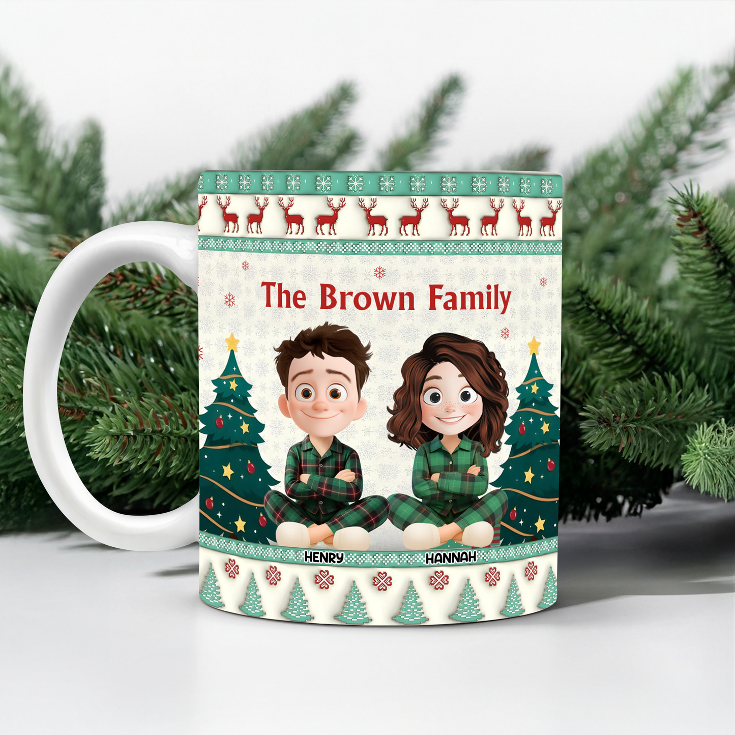 Personalized "Our Family Christmas Vibe" 3D Coffee Mug. Custom Christmas family mug.