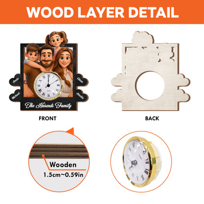 Personalized family desk clock plaque with custom names and "Our Family" engraving.