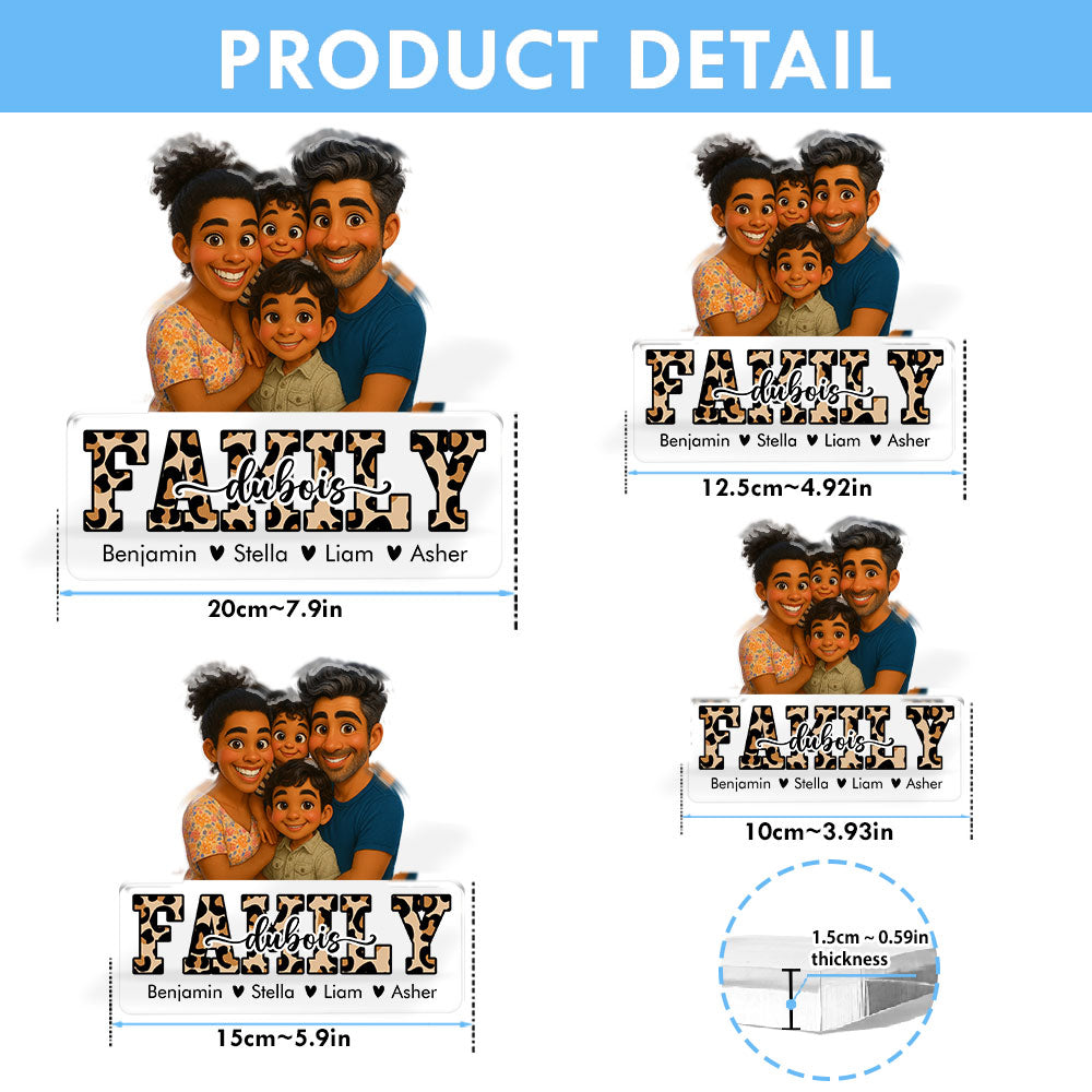 Personalized "Our Family Name" cartoon custom figure acrylic block plaque.