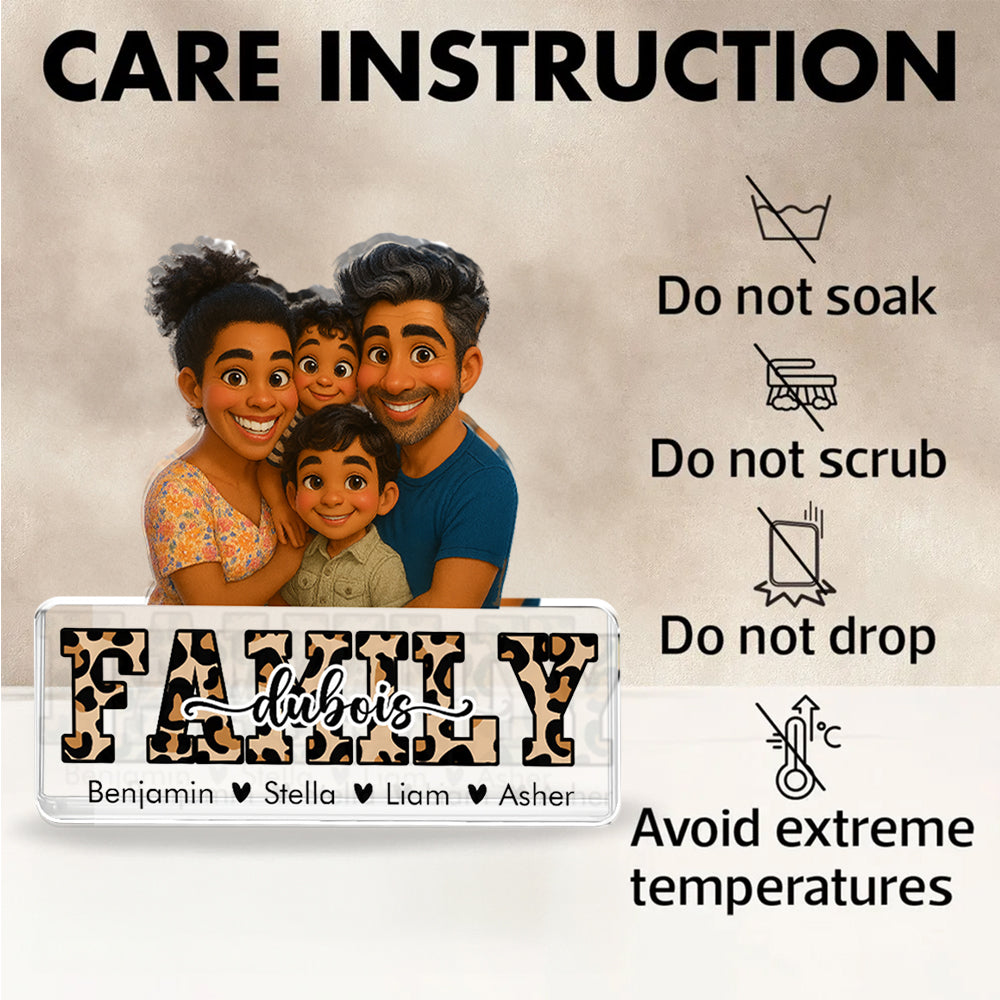 Personalized "Our Family Name" cartoon custom figure acrylic block plaque.