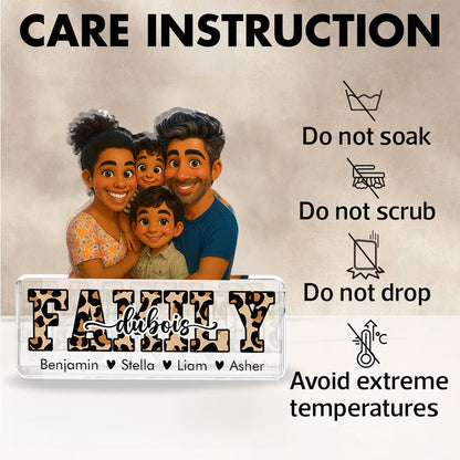 Personalized "Our Family Name" cartoon custom figure acrylic block plaque.