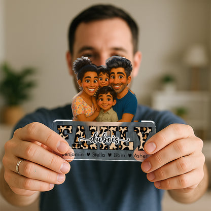 Personalized "Our Family Name" cartoon custom figure acrylic block plaque.