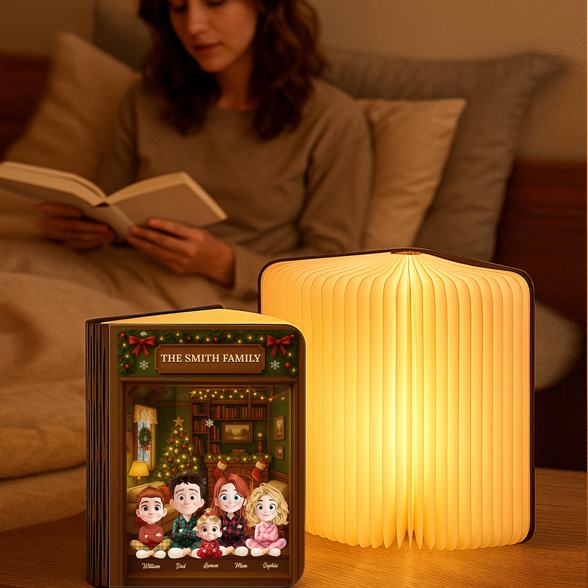 Personalized family book lamp. A unique Christmas gift, custom-made with your family name.