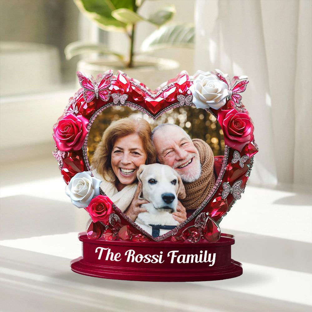 Our Family Rose Custom Personalized Acrylic Block Plaque with family names and floral design.